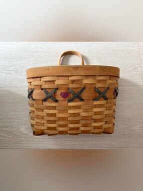 Woven Natural Brown Handbag with Heart Accent